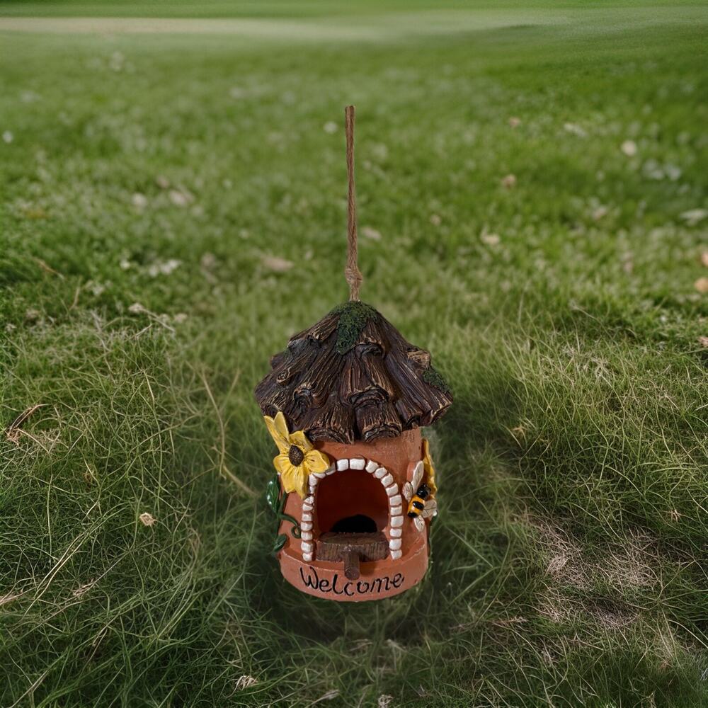 Welcome Garden Bird House Hanging Birdhouse Outdoors Hand-Painted Arcadian Bees